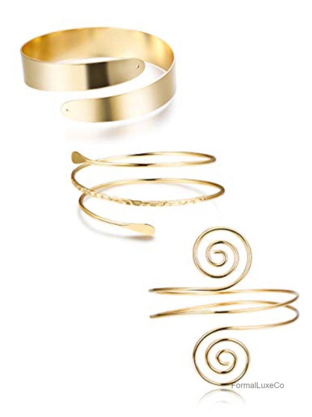 Gold Arm Cuff Upper Arm Band Adjustable Coil Swirl Armlet Bracelet Set